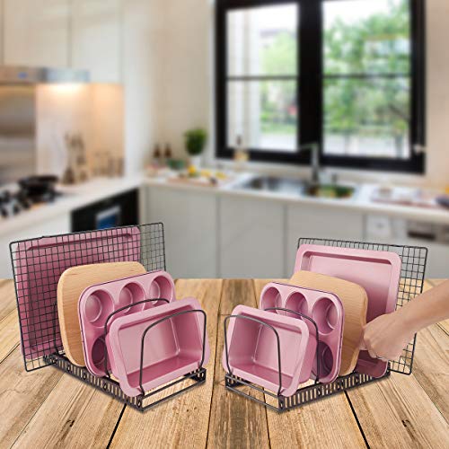 Toplife 10+ Bakeware Organizer Rack for Kitchen Bakeware, Cookware, Dinnerware, Cutting Boards, Plates, Pot and Pan Lids (Brown) - Image 5