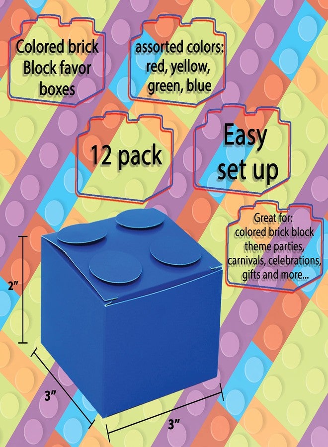 SNACKTERY Brick Party Favor Boxes - Building Block Party Supplies - 12 Cardboard Brick Paper Box - Colored Block Gift Goodie Candy Treat Box/Party box for Block Themed Birthday Party/ Baby Shower Block party - Image 2