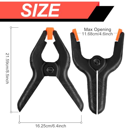 Romeda 2 Pack Spring Clamps, 8.5inch Plastic Clips, Small Backdrop Clips, Clamps Heavy Duty, Spring Clips for Crafts, Backdrop Stand, Woodworking, Photography Studios (Black) - Image 2