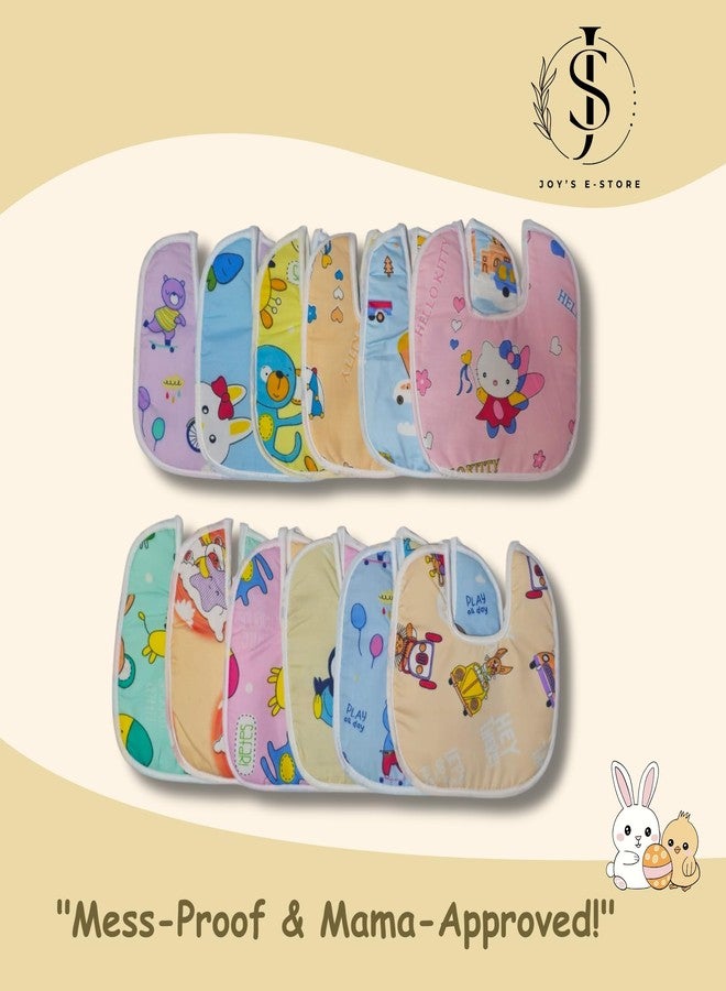 JOY'S E-STORE Assorted Baby Bibs for 0-24 Months | Set of 12 Soft Cotton Waterproof Feeding Bibs for Newborns, Infants & Toddlers | Reusable, Washable & Absorbent - 803 Combo P12 - Image 3