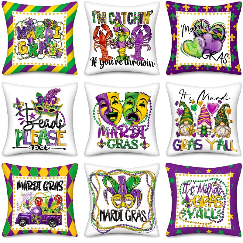 Mindsoft 9 Pcs Patriotic Throw Pillow Covers 4th of July Decorations 18 x 18 Inch  America Flag Stars Stripes Flag Pillow Covers Independence Day Memorial Day Home Sofa Couch Decorations - Image 1