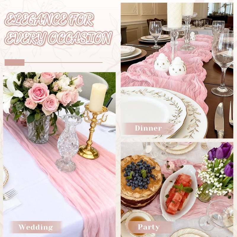 Jamestry 2 Pack Pink Cheesecloth Table Runner, 10Ft Boho Gauze Cheese Cloth Table Runners for Wedding, Party, Dinner, Baby Shower, 120 Inches Long Table Runner for Valentine's Day, Easter, Mother's Day Decor - Image 2