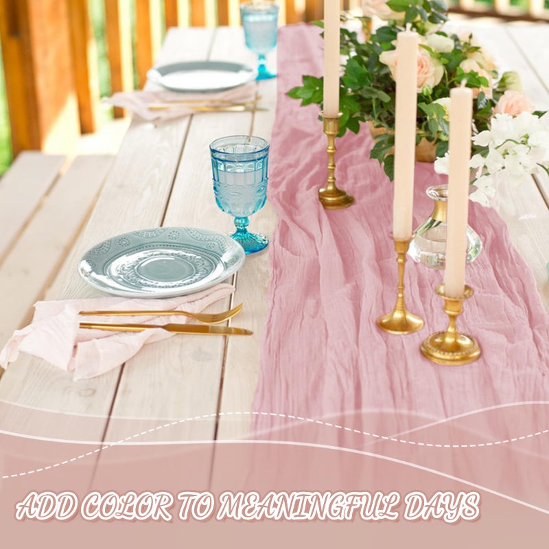 Jamestry 2 Pack Pink Cheesecloth Table Runner, 10Ft Boho Gauze Cheese Cloth Table Runners for Wedding, Party, Dinner, Baby Shower, 120 Inches Long Table Runner for Valentine's Day, Easter, Mother's Day Decor - Image 5