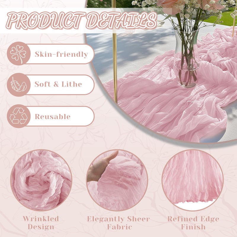 Jamestry 2 Pack Pink Cheesecloth Table Runner, 10Ft Boho Gauze Cheese Cloth Table Runners for Wedding, Party, Dinner, Baby Shower, 120 Inches Long Table Runner for Valentine's Day, Easter, Mother's Day Decor - Image 3