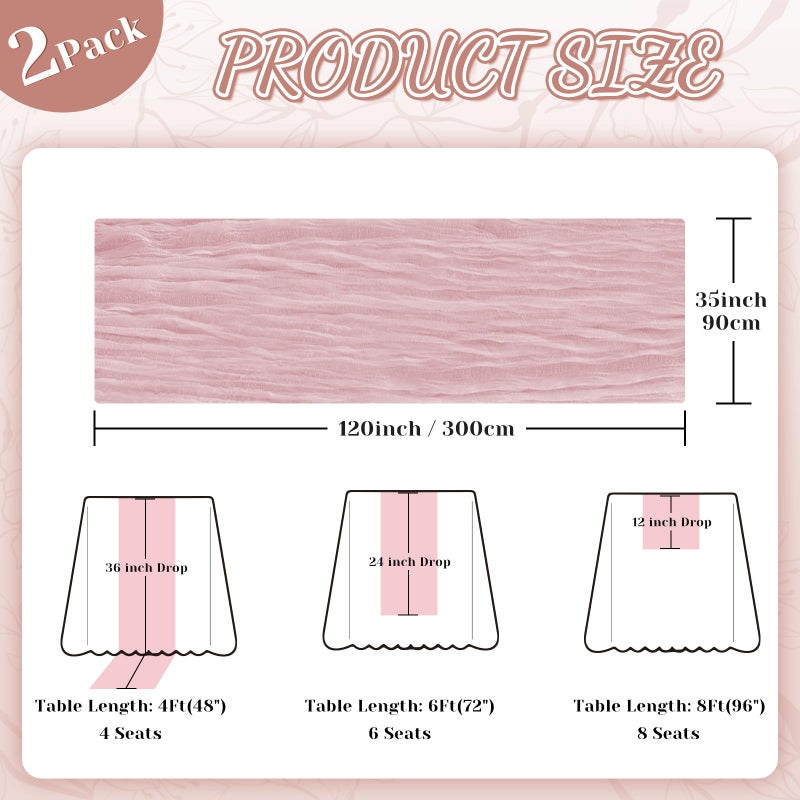 Jamestry 2 Pack Pink Cheesecloth Table Runner, 10Ft Boho Gauze Cheese Cloth Table Runners for Wedding, Party, Dinner, Baby Shower, 120 Inches Long Table Runner for Valentine's Day, Easter, Mother's Day Decor - Image 4