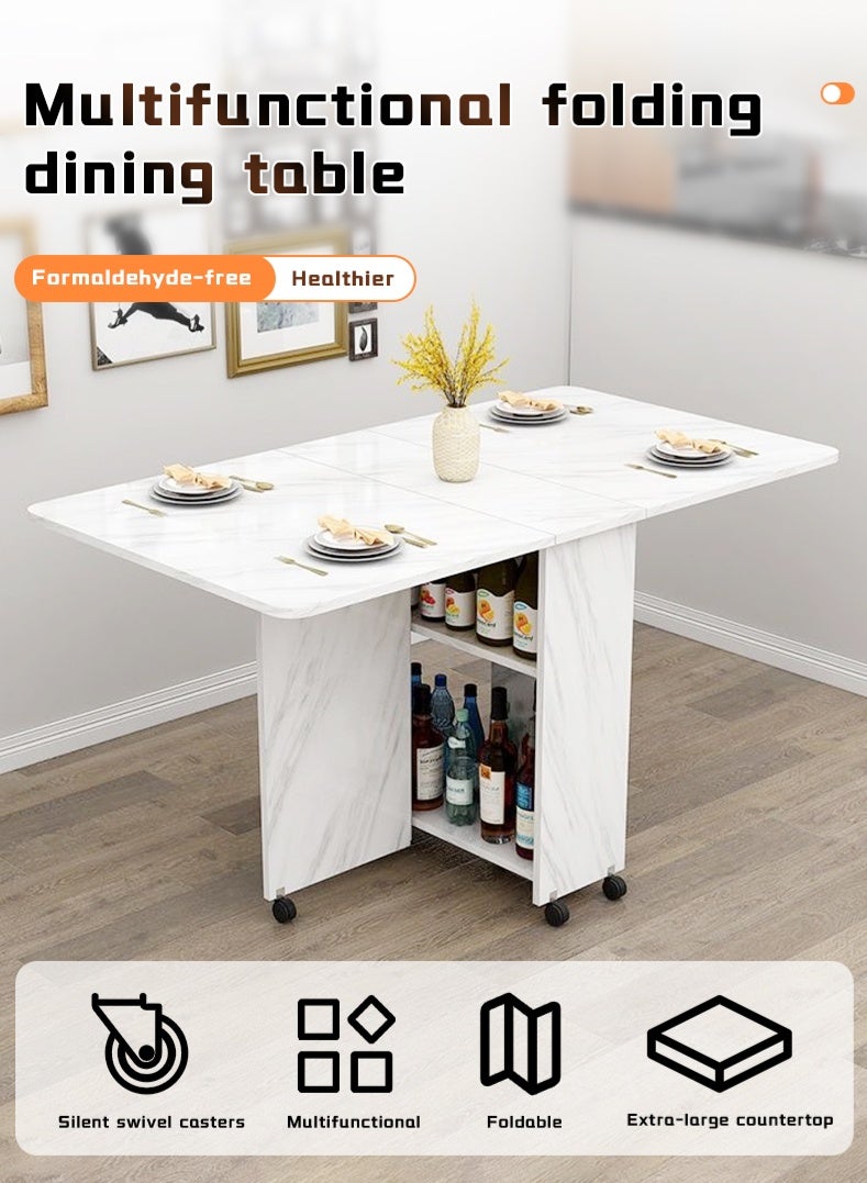 Generic Folding Dining Table Drop Leaf Table with 6 Wheels, Kitchen Table with 2-Layer Storage Shelves, Multifunctional Extension Space Saving Dinner Table for Bedroom Dining Room Home  - Image 2