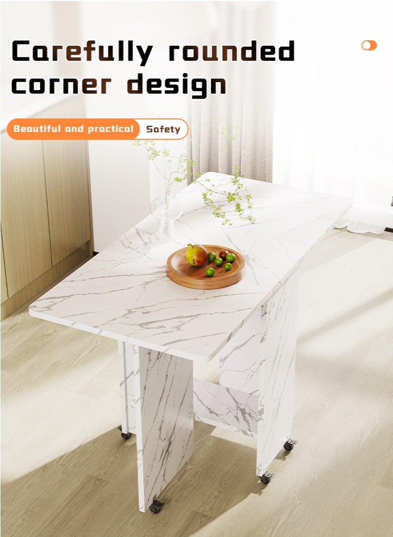 Generic Folding Dining Table Drop Leaf Table with 6 Wheels, Kitchen Table with 2-Layer Storage Shelves, Multifunctional Extension Space Saving Dinner Table for Bedroom Dining Room Home  - Image 3