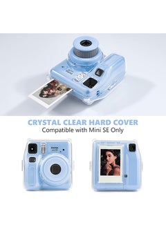 أو أوزون حافظة شفافة لكاميرا Fujifilm Instax Mini SE الفورية | غطاء حماية صلب من البولي كربونات مع جيب فيلم + ملصق لطيف وحزام قابل للإزالة - شفاف  - Image 4