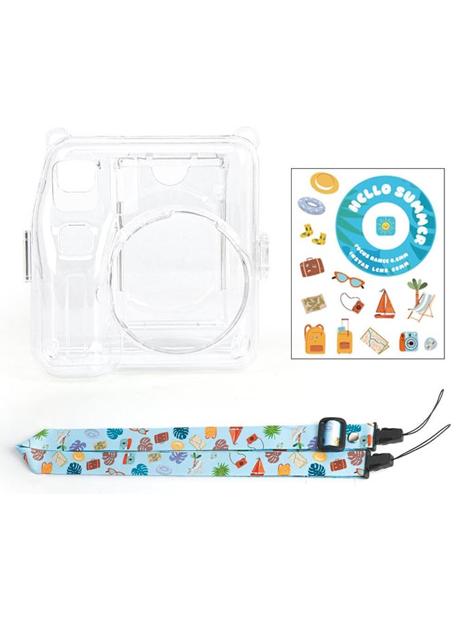 O Ozone Clear Case for Fujifilm Instax Mini SE Instant Camera | Protective Hard PC Cover with Film Pocket + Cute Sticker & Removable Strap - Clear  - Image 5