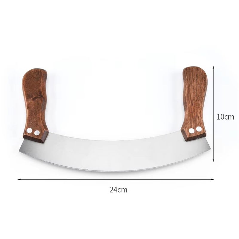 GALV pizza knife nougat double wooden handle stainless steel with curved scraper cutter baking tool kitchen bakewarepizza cutterpizza knifenougat cutterbaking toolswing knife24x10cm1pcbrown - Image 2