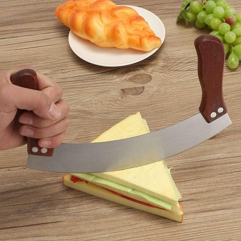 GALV pizza knife nougat double wooden handle stainless steel with curved scraper cutter baking tool kitchen bakewarepizza cutterpizza knifenougat cutterbaking toolswing knife24x10cm1pcbrown - Image 5