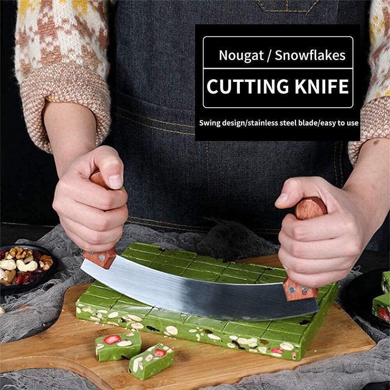 GALV pizza knife nougat double wooden handle stainless steel with curved scraper cutter baking tool kitchen bakewarepizza cutterpizza knifenougat cutterbaking toolswing knife24x10cm1pcbrown - Image 4