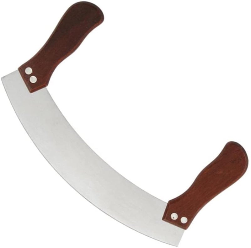 GALV pizza knife nougat double wooden handle stainless steel with curved scraper cutter baking tool kitchen bakewarepizza cutterpizza knifenougat cutterbaking toolswing knife24x10cm1pcbrown - Image 1