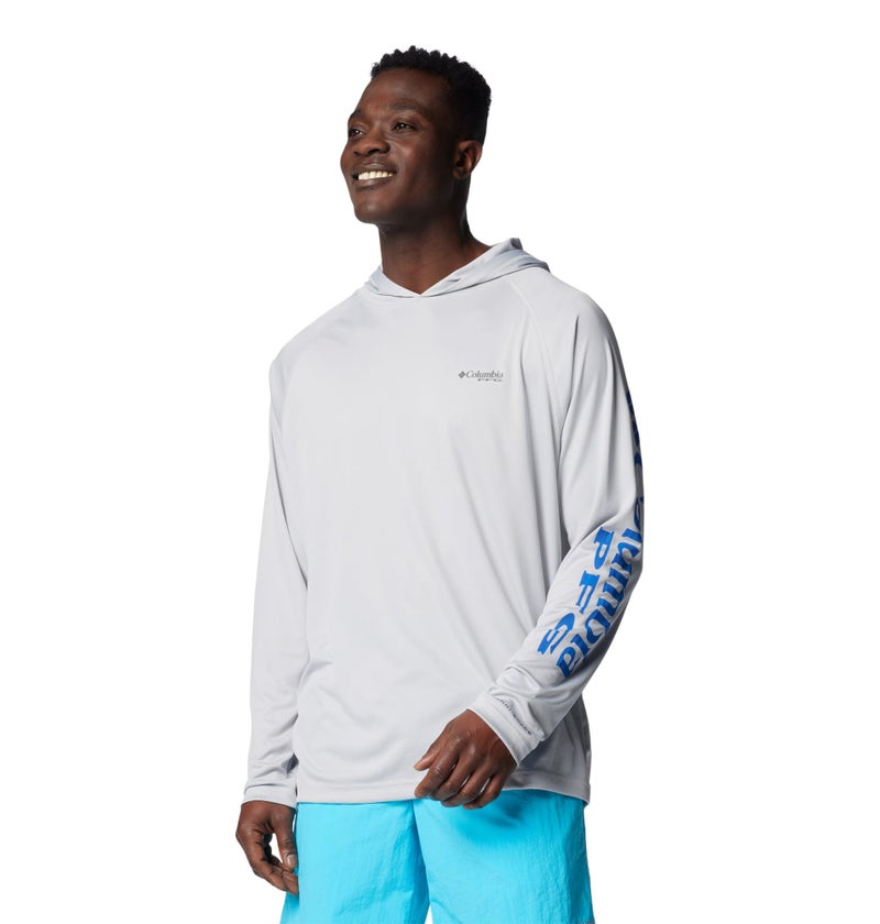 Columbia Mens PFG Terminal Tackle Long Sleeve Fishing Hoodie Cool GreyVivid Blue Logo XXLarge - Image 2