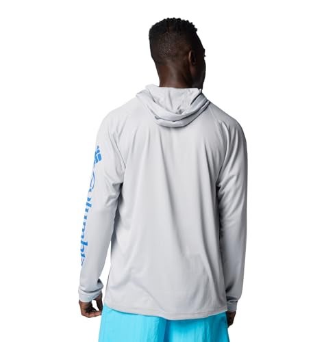 Columbia Mens PFG Terminal Tackle Long Sleeve Fishing Hoodie Cool GreyVivid Blue Logo XXLarge - Image 3