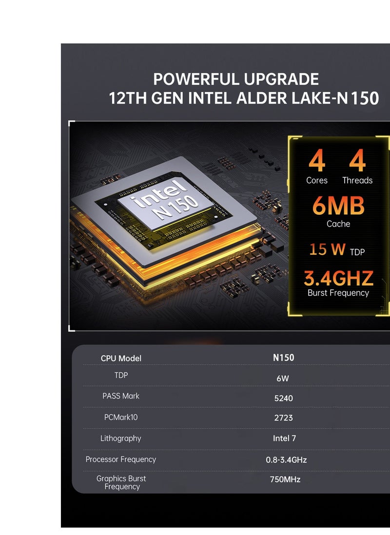 HILUKE - Mini PC Computer Intel 11th Gen CPU N150, 8GB RAM DDR4 128GB M.2 SSD, Mini Desktop Computers Support 4K Dual HDMI，Display/WiFi6/BT5.2/USB3.2/1000Mbps LAN/WOL Home/Office - Image 1