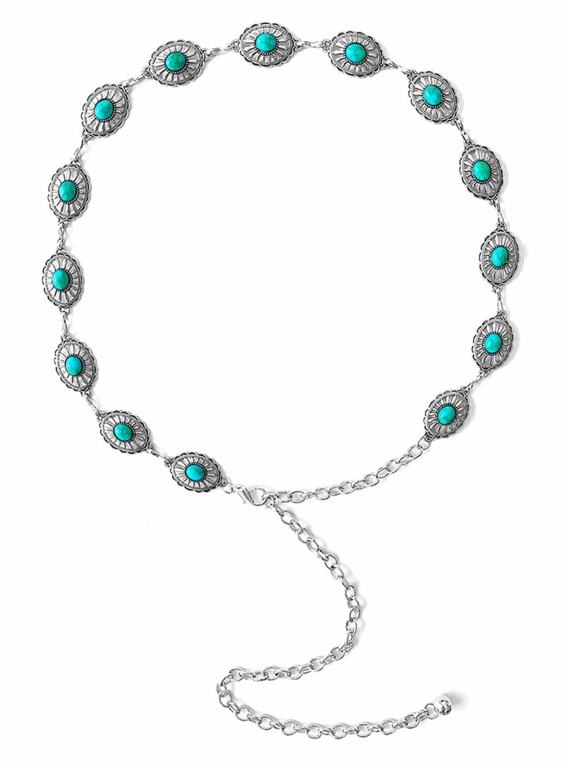 SYOSI Concho Turquoise Chain Belt, Adjustable Western Metal Waist Chain Belt, Cute Women's Western Country Belt for Jeans or Dresses  - Image 1