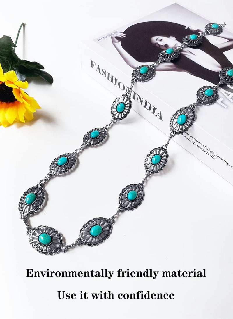 SYOSI Concho Turquoise Chain Belt, Adjustable Western Metal Waist Chain Belt, Cute Women's Western Country Belt for Jeans or Dresses  - Image 4