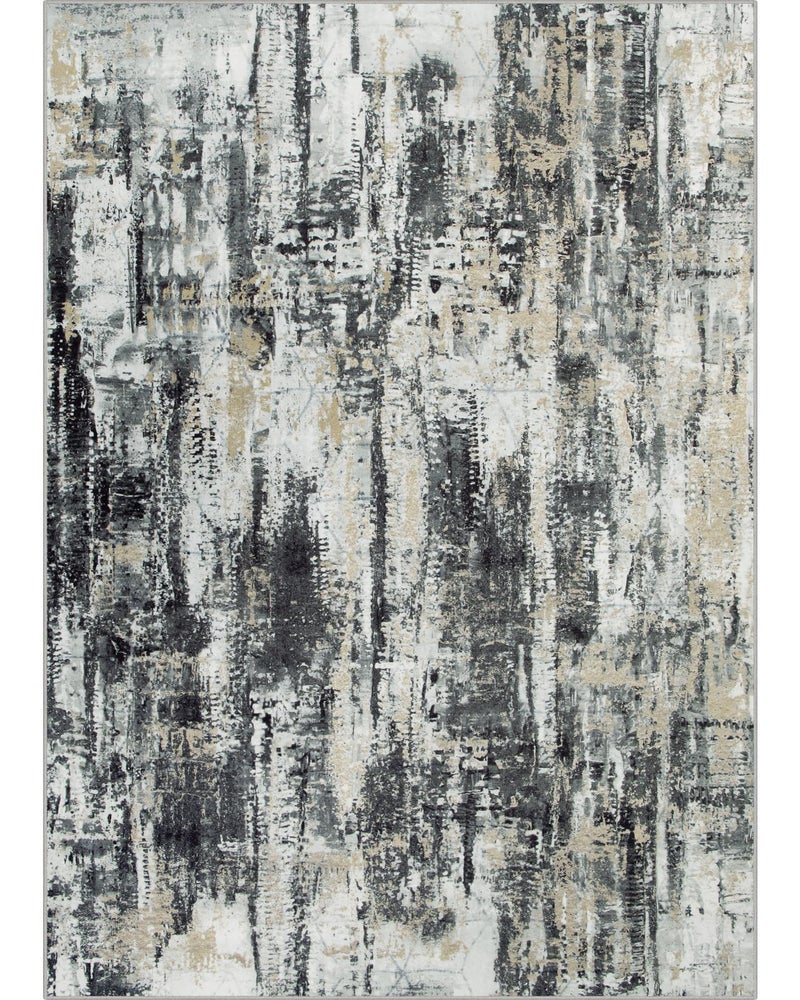 Gent drizz 5x7 Area Rugs Washable Rug: Modern Abstract Living Room Rug Soft Anti-Skid Thin Carpet Indoor Floor Non-Shedding Carpets for Bedroom Dining Room Farmhouse Nursery Home Office Black Grey Gold - Image 2