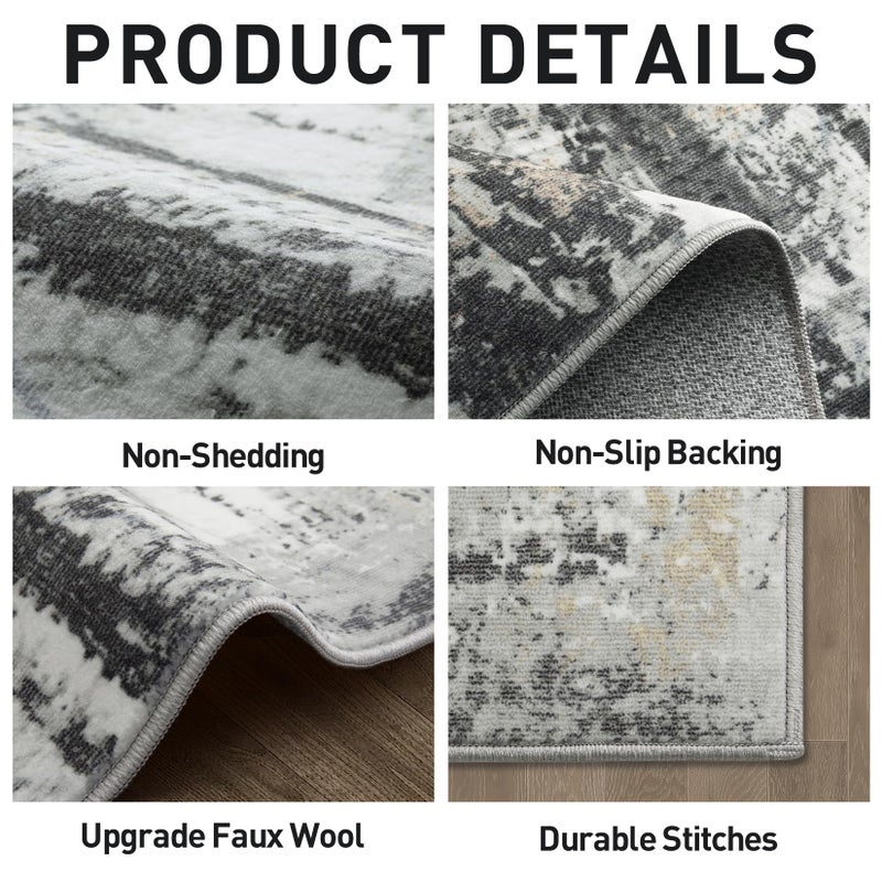 Gent drizz 5x7 Area Rugs Washable Rug: Modern Abstract Living Room Rug Soft Anti-Skid Thin Carpet Indoor Floor Non-Shedding Carpets for Bedroom Dining Room Farmhouse Nursery Home Office Black Grey Gold - Image 5