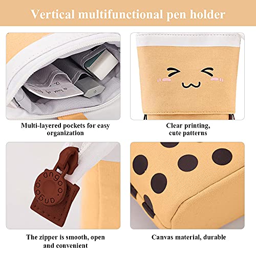 KPX Cute Standing Pencil Case Pen Holder for Kids, Pop Up Stand UP Bubble Tea Pen Organizer Kawaii Stationary for Christmas Holiday New Year Office (Brown) - Image 3