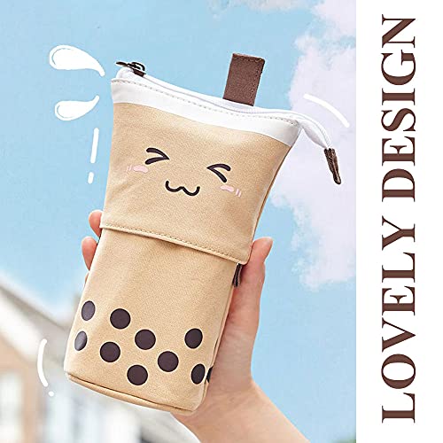 KPX Cute Standing Pencil Case Pen Holder for Kids, Pop Up Stand UP Bubble Tea Pen Organizer Kawaii Stationary for Christmas Holiday New Year Office (Brown) - Image 5