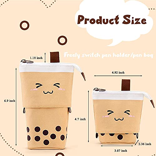 KPX Cute Standing Pencil Case Pen Holder for Kids, Pop Up Stand UP Bubble Tea Pen Organizer Kawaii Stationary for Christmas Holiday New Year Office (Brown) - Image 2