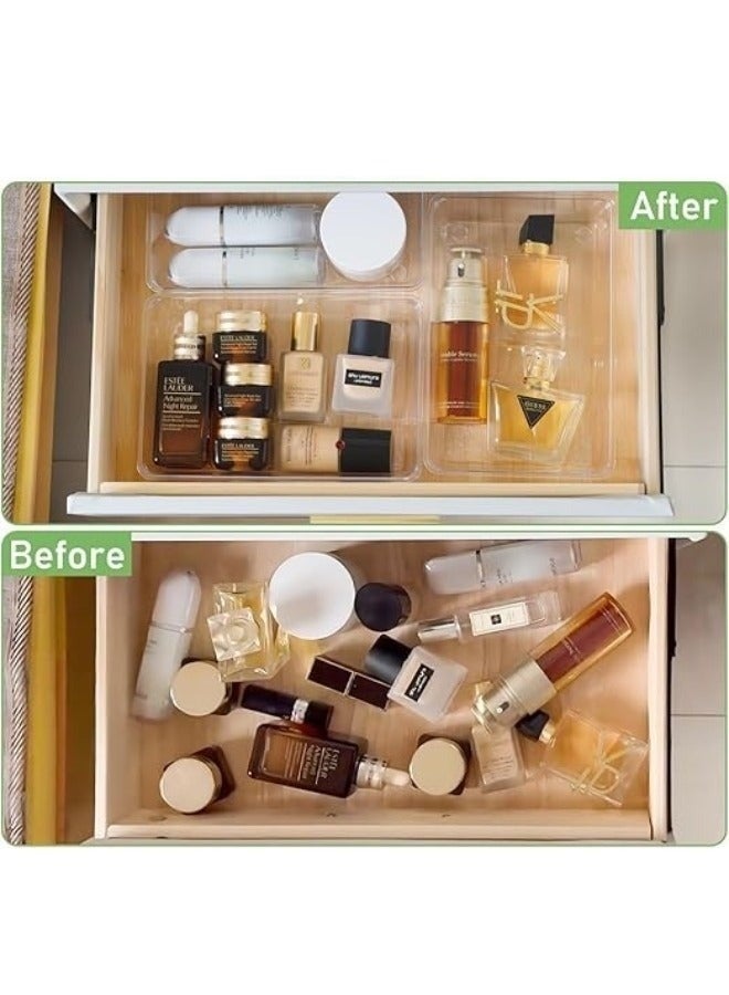 3-piece desktop drawer organizer set, clear plastic storage boxes, bathroom drawer dividers, vanity tray organizer for bedroom, wardrobe, kitchen tools, office supplies - Image 3