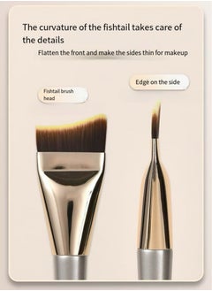 JOSQUEWNN Fish Tail Foundation Brush, Features a Curved Shape That Applies Product Lightly And Evenly. Short Dense Soft Bristles Flat Cheek Brush, Cheek Cream Cheek Cleansing Brush, Concealer Brush, Luxury Fiber Bristle, Making It Perfect For Both Foundation And Masks.  - Image 5