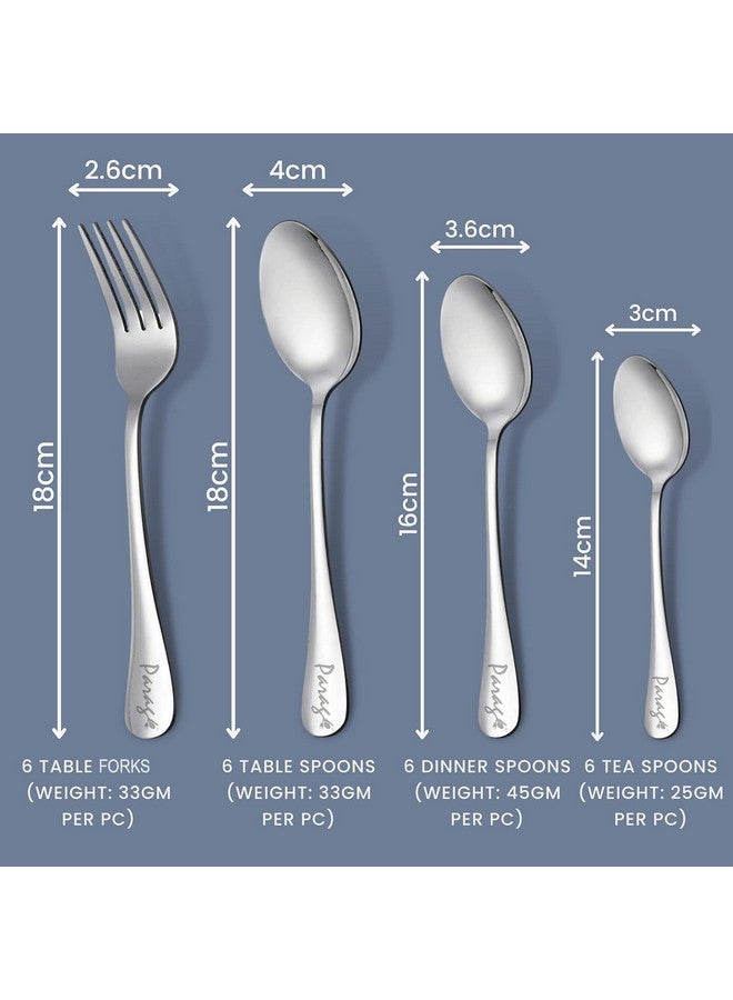 Parage 24 Pieces Stainless Steel Cutlery Set for Home & Kitchen (Contains: 6 Table Spoons, 6 Forks, 6 Tea Spoons, 6 Dinner Spoons), Spoon Set, Luxury Dining Tableware Gift for House Warming, Silver - Image 3