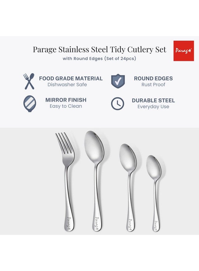 Parage 24 Pieces Stainless Steel Cutlery Set for Home & Kitchen (Contains: 6 Table Spoons, 6 Forks, 6 Tea Spoons, 6 Dinner Spoons), Spoon Set, Luxury Dining Tableware Gift for House Warming, Silver - Image 5