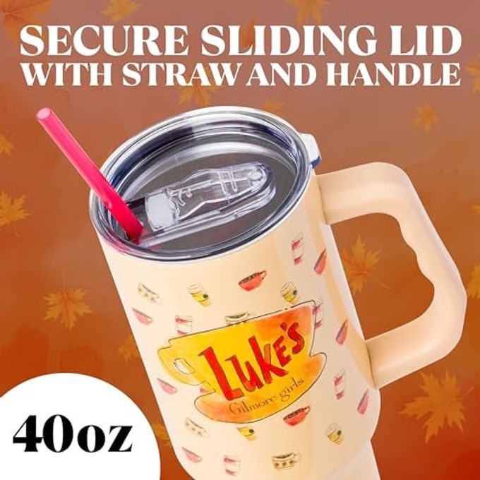 Silver Buffalo Gilmore Girls Luke'S Diner Stainless Steel Tumbler With Handle And Straw, Fits In Standard Cup Holder, 40 Ounces - Image 3