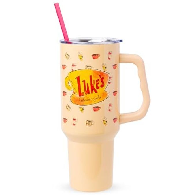 Silver Buffalo Gilmore Girls Luke'S Diner Stainless Steel Tumbler With Handle And Straw, Fits In Standard Cup Holder, 40 Ounces - Image 1