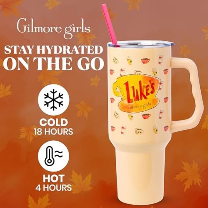 Silver Buffalo Gilmore Girls Luke'S Diner Stainless Steel Tumbler With Handle And Straw, Fits In Standard Cup Holder, 40 Ounces - Image 5