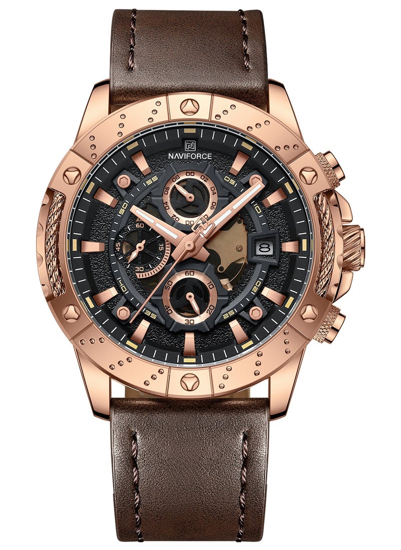 NAVIFORCE Genuine Leather Band Quartz Chronograph Wrist Watch For Men NF8055 RG/B/D.BN  - Image 1