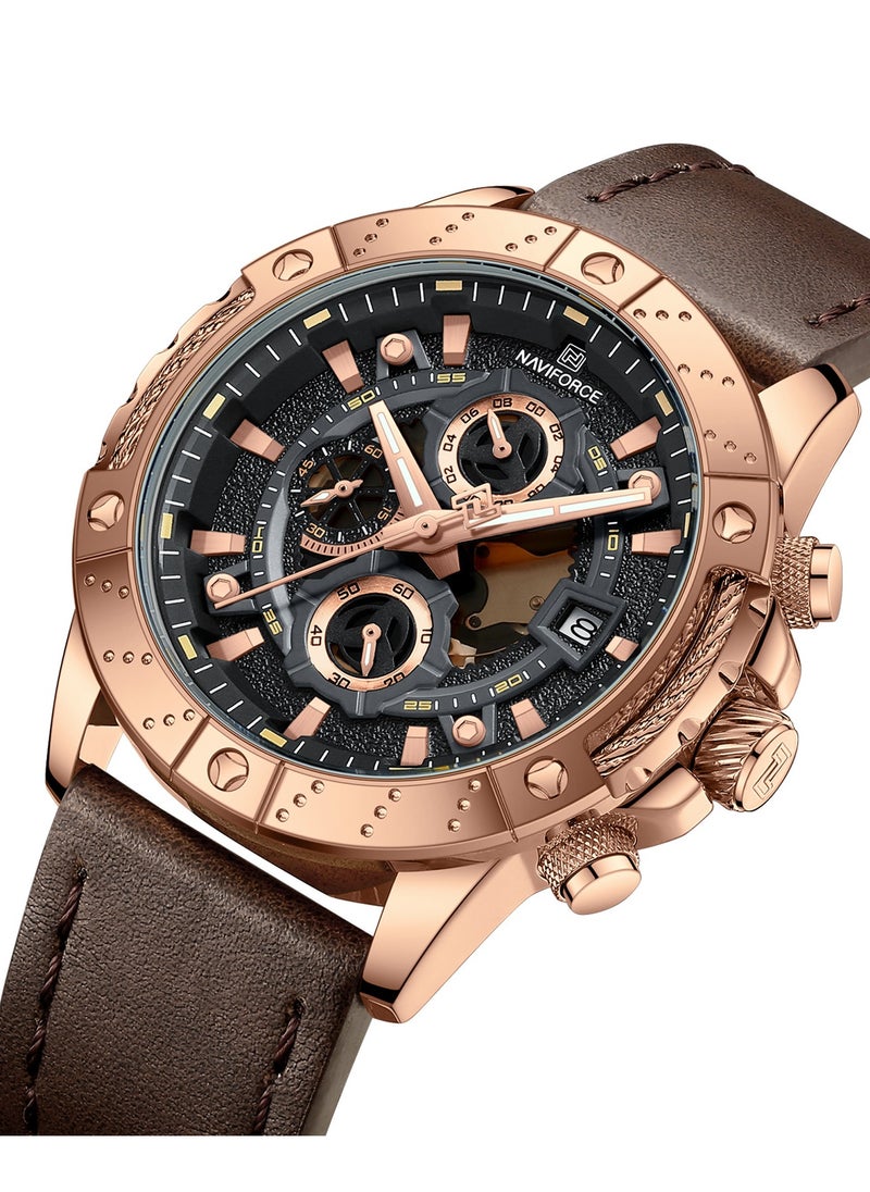NAVIFORCE Genuine Leather Band Quartz Chronograph Wrist Watch For Men NF8055 RG/B/D.BN  - Image 2