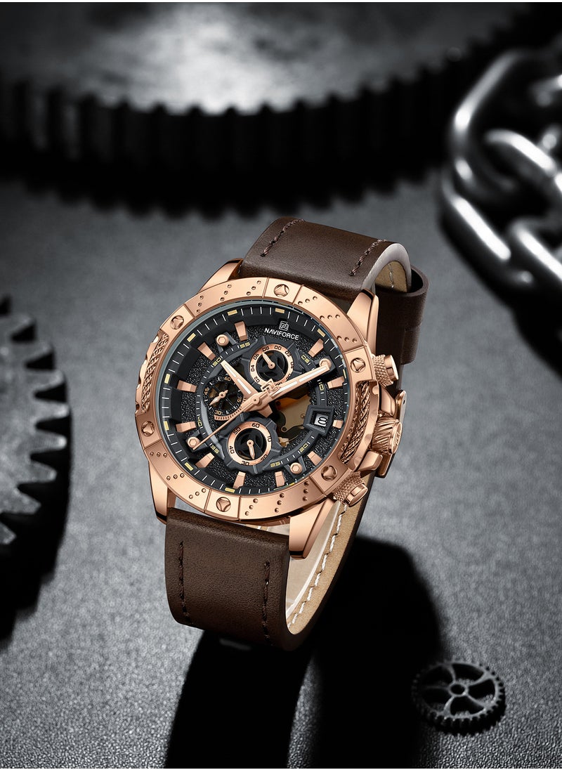 NAVIFORCE Genuine Leather Band Quartz Chronograph Wrist Watch For Men NF8055 RG/B/D.BN  - Image 3