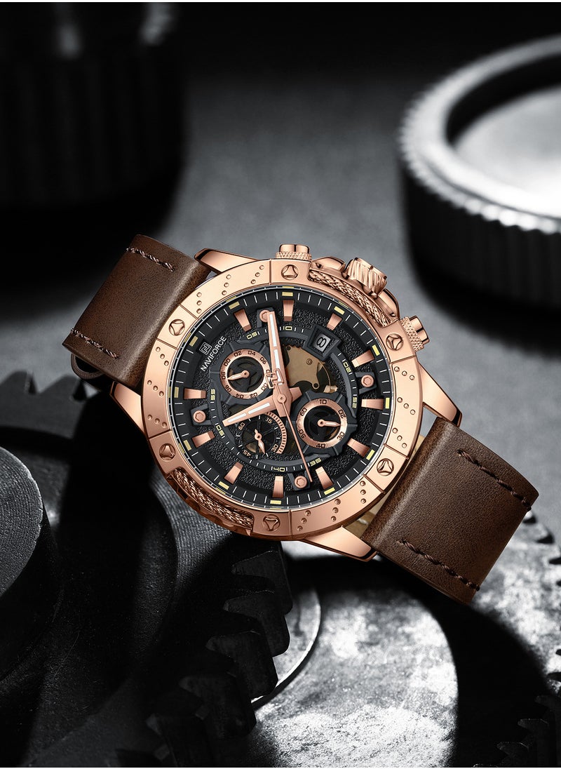NAVIFORCE Genuine Leather Band Quartz Chronograph Wrist Watch For Men NF8055 RG/B/D.BN  - Image 4