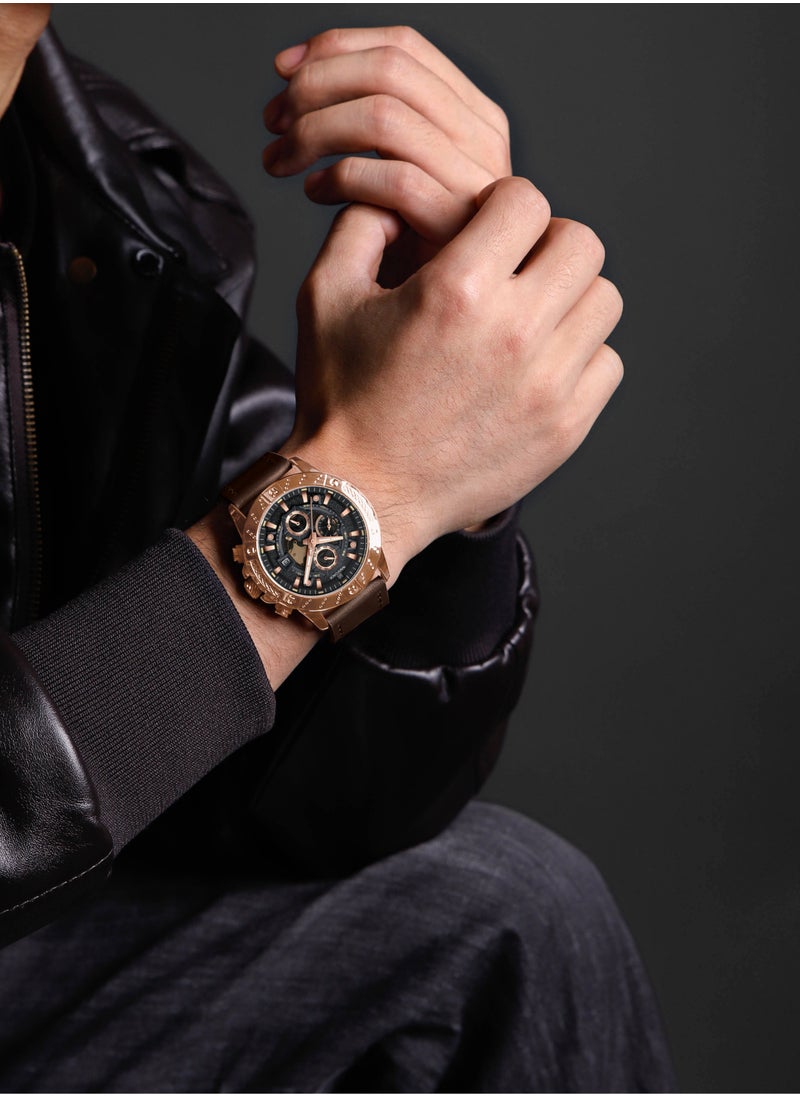 NAVIFORCE Genuine Leather Band Quartz Chronograph Wrist Watch For Men NF8055 RG/B/D.BN  - Image 5
