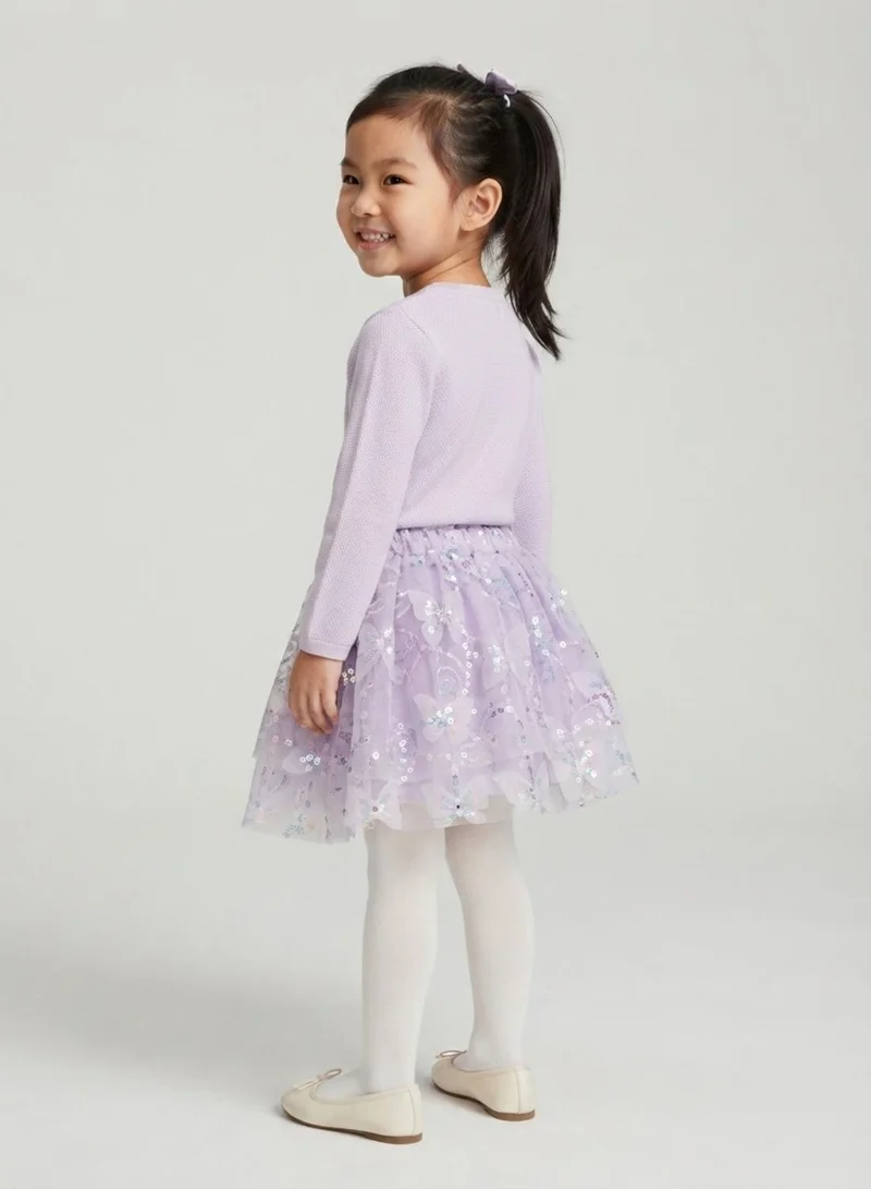 Babyqlo Girls Lilac Butterfly Sequin Tulle Party Skirt