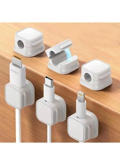 erorex 6 Pcs Cable Management Organizer Desk Wall Cable Clip Adhesive Wire Holder Magnetic Cable Organizer Desktop Mouse Cable Home Use Simple Cable Winder White  - Image 1