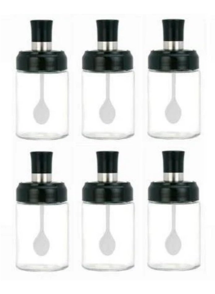 Generic 6 Piece Glass Kitchen Spice Jars with Spoons Honey Dispenser Jar and Airtight Lid - 6 Piece Spice and Seasoning Set - Glass Spice Jar Set - Tall Glass Storage Container Set for Spices and Pulses - Transparent Airtight Spice Jars for Kitchen, Sugar, Coffee - 6 Pieces Topless Jars and Salt for Kitchen Food Storage, Tea, Coffee, Sugar, and Salt  - Image 1