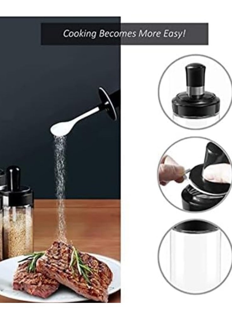 Generic - 6 Piece Glass Kitchen Spice Jars with Spoons Honey Dispenser Jar and Airtight Lid - 6 Piece Spice and Seasoning Set - Glass Spice Jar Set - Tall Glass Storage Container Set for Spices and Pulses - Transparent Airtight Spice Jars for Kitchen, Sugar, Coffee - 6 Pieces Topless Jars and Salt for Kitchen Food Storage, Tea, Coffee, Sugar, and Salt - Image 1