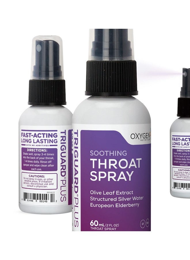 Oxygen Nutrition - Triguard Plus Throat Spray ; Elderberry Extract Olive Leaf Extract And Colloidal Silver Water 3In1 Immune Support Throat Spray ; Powerful Immune System Booster ; Great Taste 2Oz / 60Ml - Image 1