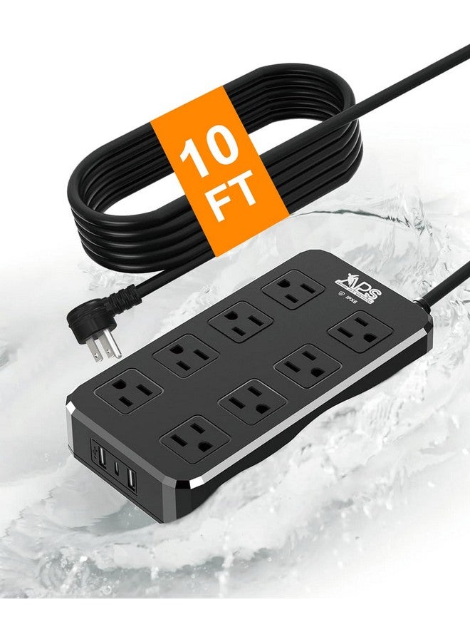 APS Outdoor Power Strip Weatherproof, Waterproof Surge Protector with 8 Wide Outlet with 3 USB Ports, 10FT Extension Cord,1875W Overload Protection,Outlet Extender for Christmas Lights ETL Listed Black - Image 1