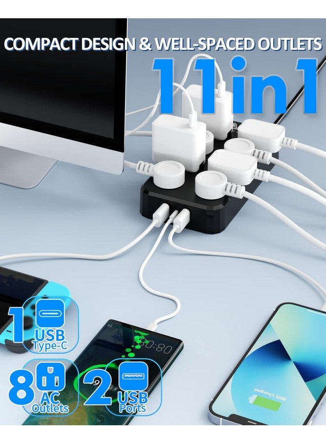 APS Outdoor Power Strip Weatherproof, Waterproof Surge Protector with 8 Wide Outlet with 3 USB Ports, 10FT Extension Cord,1875W Overload Protection,Outlet Extender for Christmas Lights ETL Listed Black - Image 2