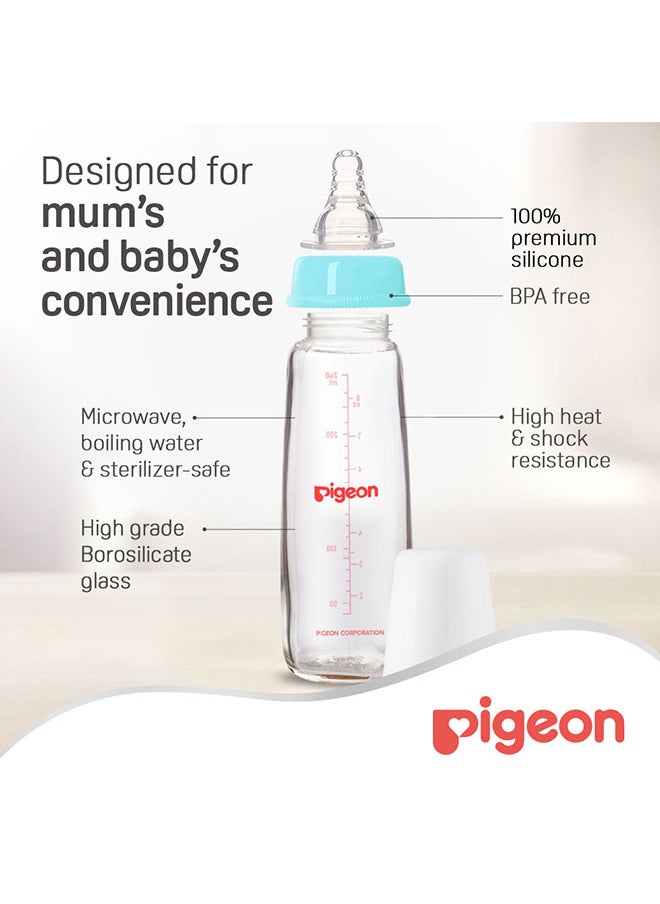pigeon - Slim Neck Glass Bottle White Cap - 240ML - Assorted - Image 1