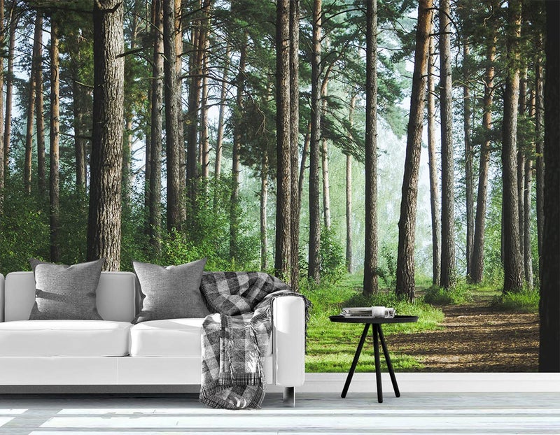 Bormia Forest Landscape Wall Mural Wallpaper 195x120 Fresh Green Tree and Road Wall Decor for Living Room Bedroom Kids Room Nursery and Activity - Image 2
