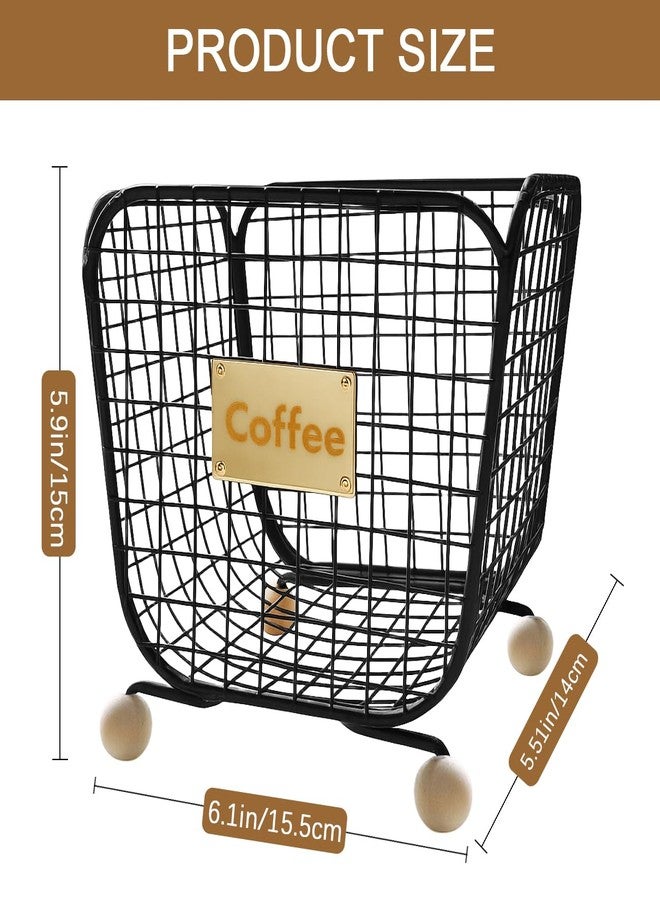 Frayot Coffee Pod Basket for Countertop,Square Pod Organizer with Ball Wooden Base for Kitchen Office Coffee Bar(1Pack-Black) - Image 2