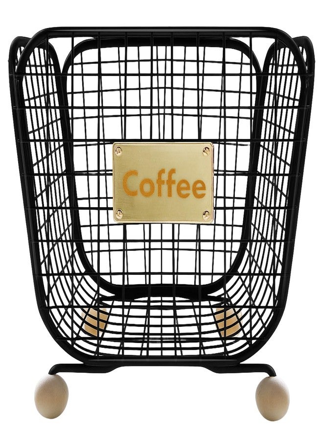 Frayot Coffee Pod Basket for Countertop,Square Pod Organizer with Ball Wooden Base for Kitchen Office Coffee Bar(1Pack-Black) - Image 1